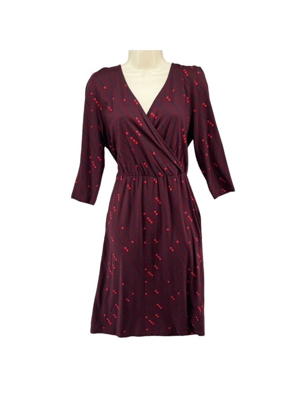 Boden Cressida Faux Wrap Dress Burgundy 3/4 Sleeve Modal Blend US Size 4 L
